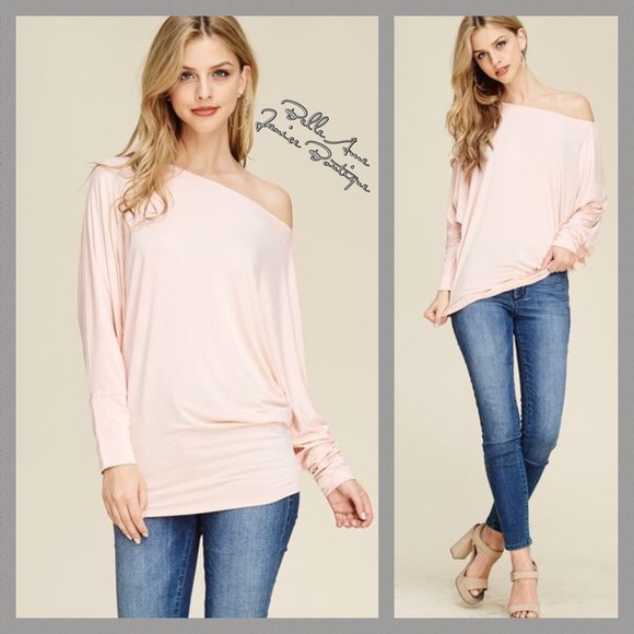 belleamejanice Tops - Dolman Sleeve Solid Knit Top Blush Pink belleamejanice Tops - Dolman Sleeve Solid Knit Top Blush Pink